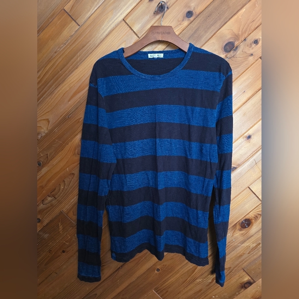 Alex Mill Navy and Black Striped Long Sleeve Shirt Size Medium